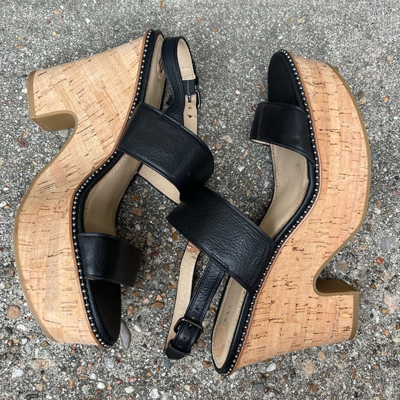 Coach Quartz black leather sandals with cork wedge heel size 10B - Picture 5 of 11